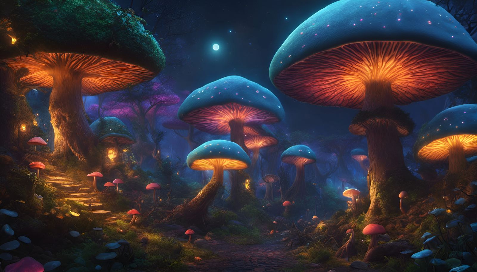 Mystical Fungal Tree City in Dark Fantasy Style