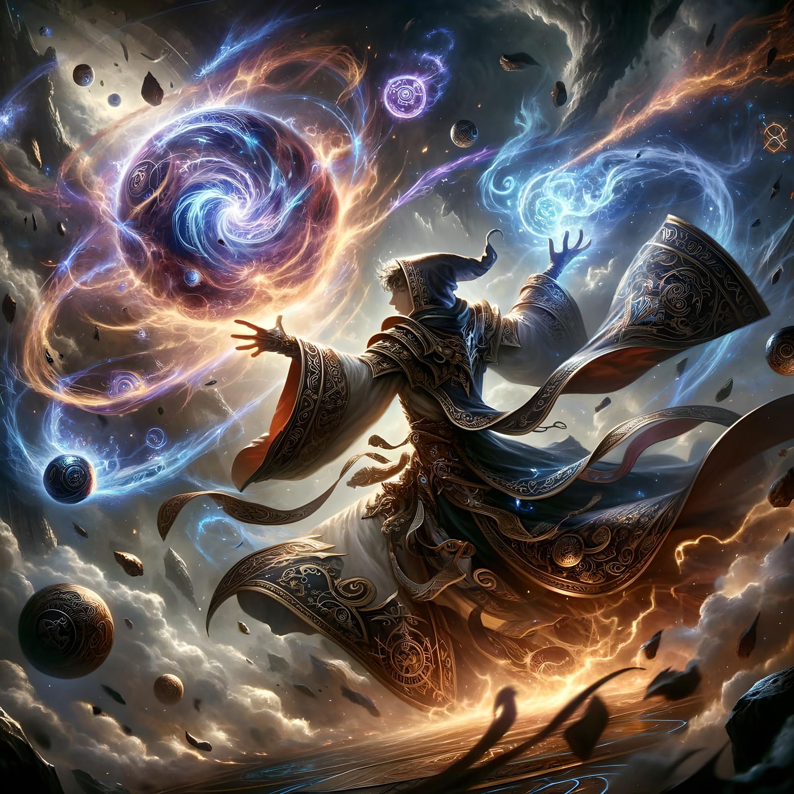 Powerful Mage Casting Spell in Intense Fantasy Battle