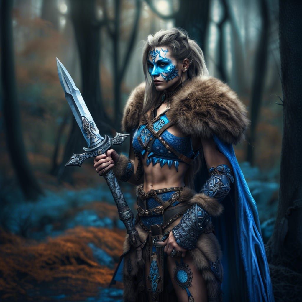 Female Barbarian Warrior in Forest Concept Art