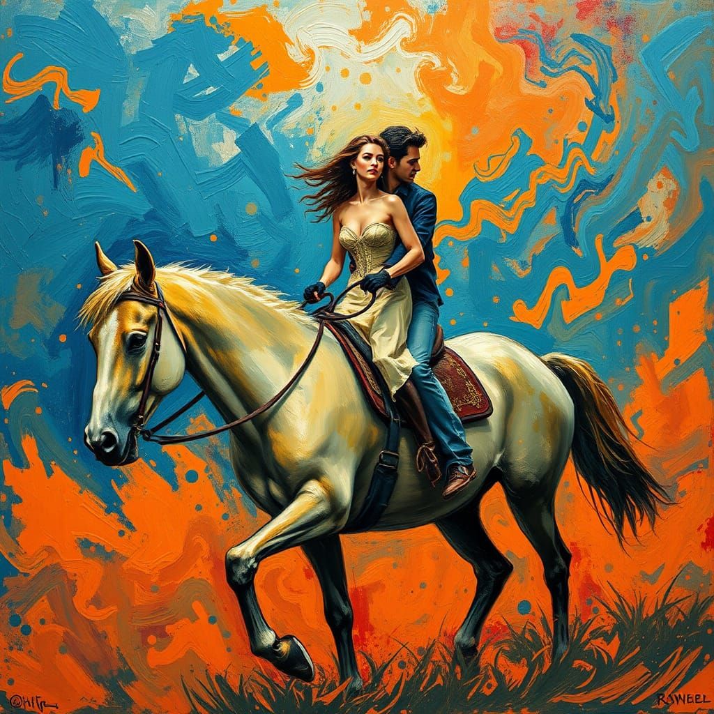 Equestrian Ride in Abstract Expressionist Style