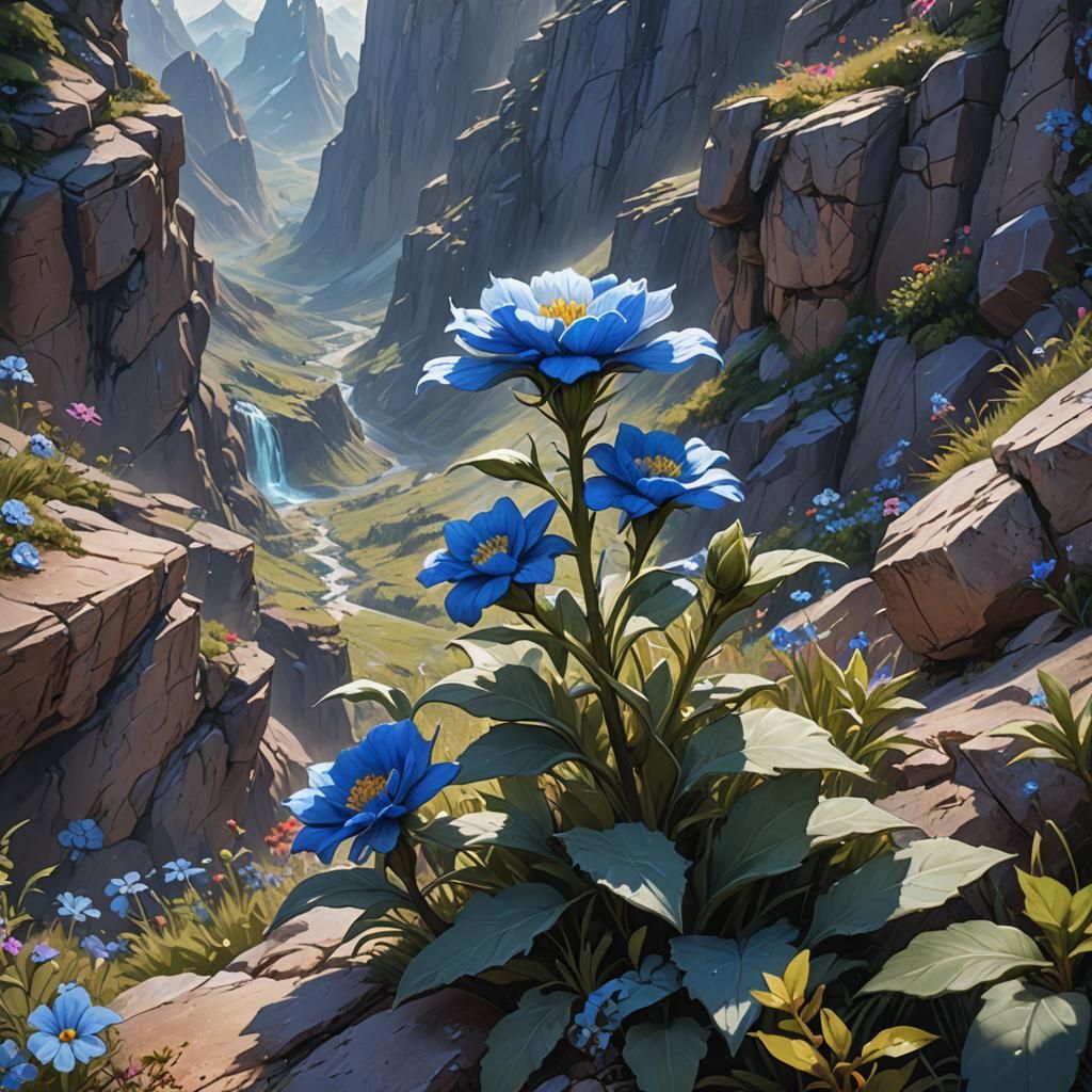 Blue Flower of Icetor: Detailed Fantasy Sketch