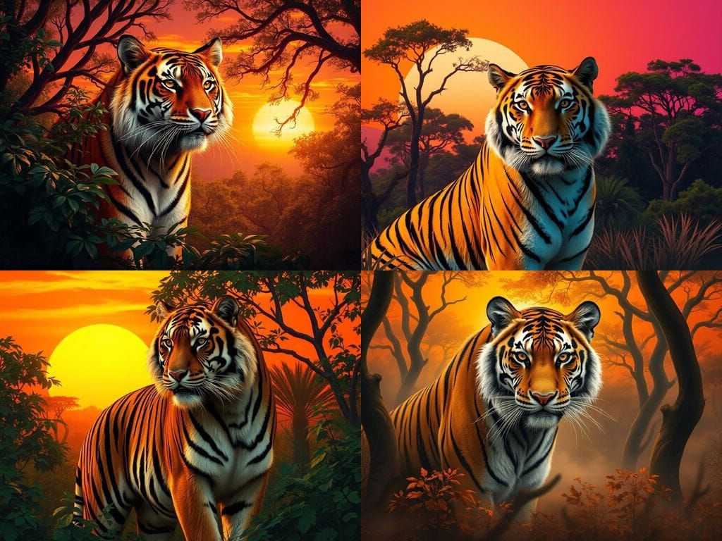 Tiger in Vibrant Sunset Savannah Landscape