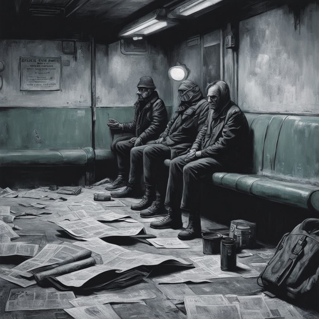 Gritty Black and White Subway Scene in Film Noir Style