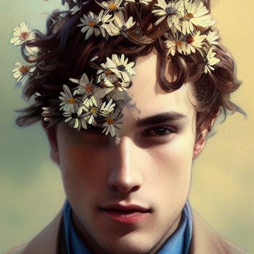 Dancing Man in Daisy Whirlwind: Hyperdetailed Portrait