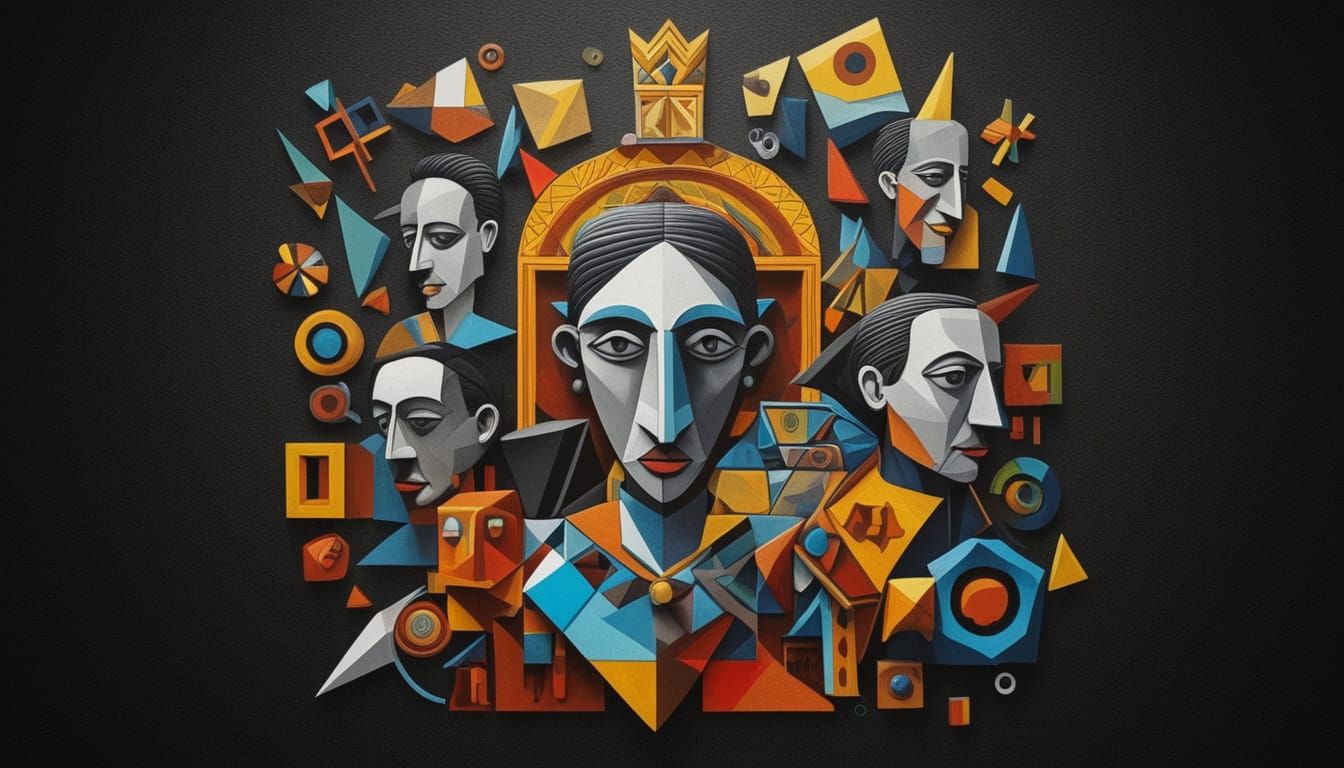 Surreal Cubist Royal Family Portrait in 3D Style