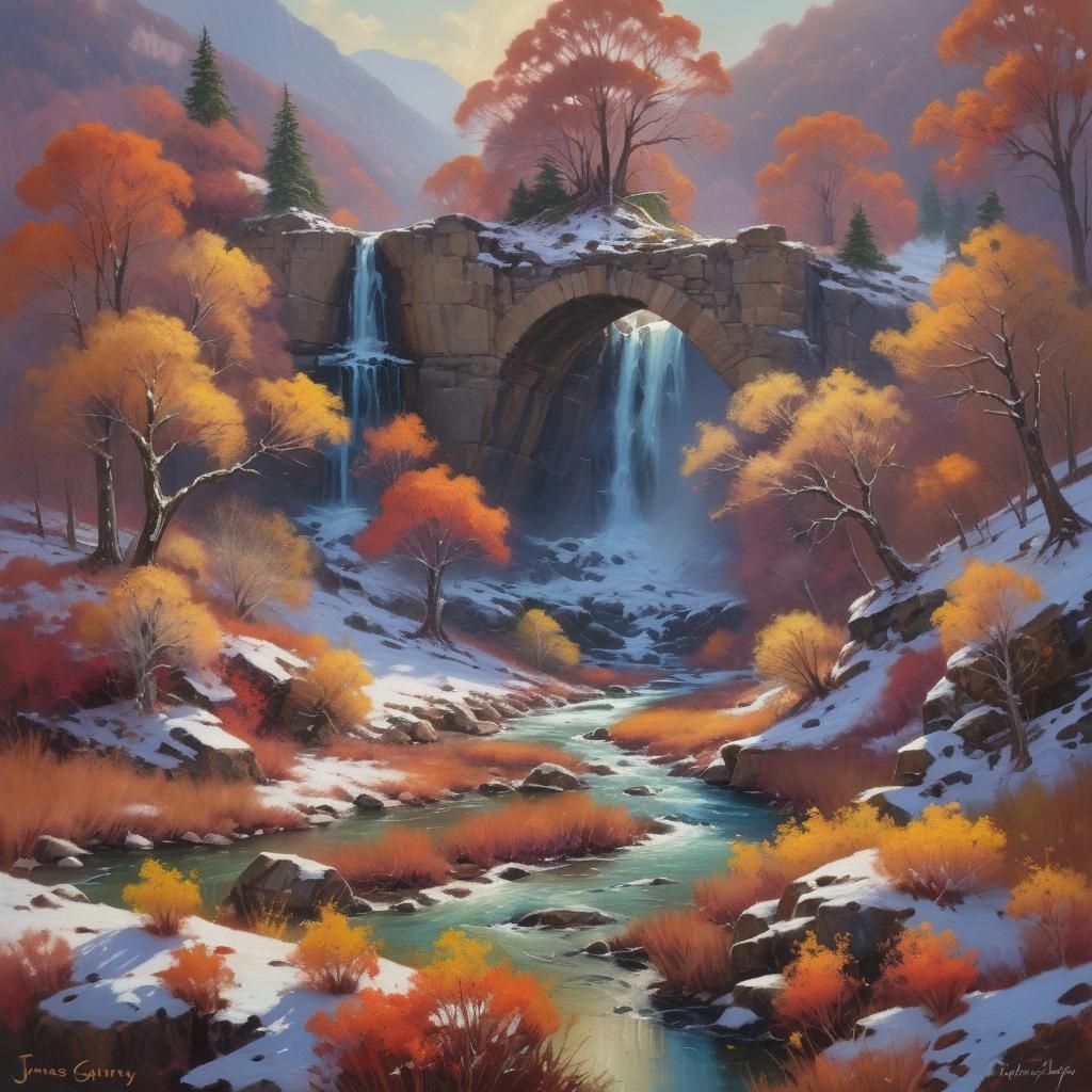 Majestic Winter Landscape as Oil Painting