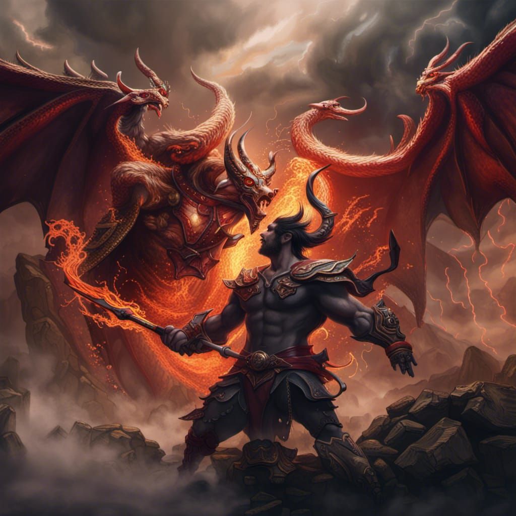 Epic God vs Devil Battle in Detailed Matte Painting