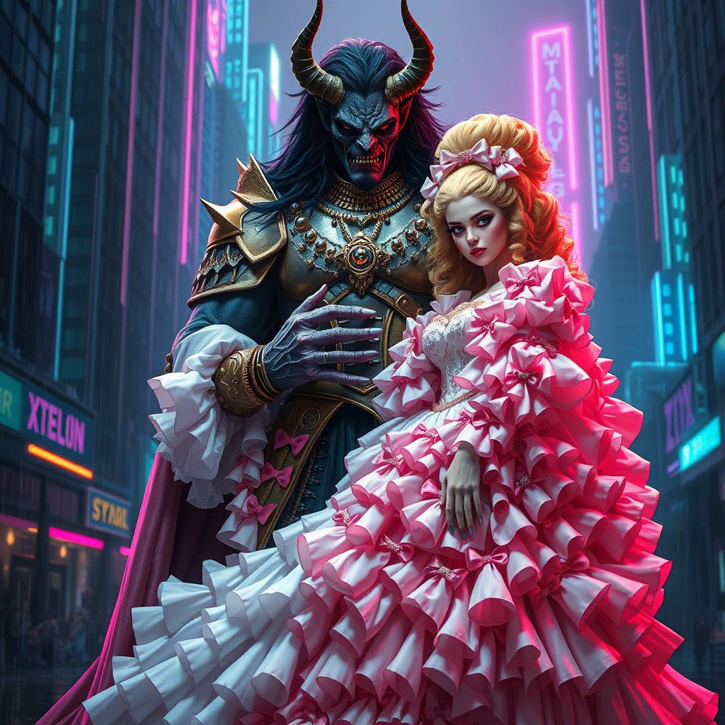 Cyberpunk Demon King and Princess Bride