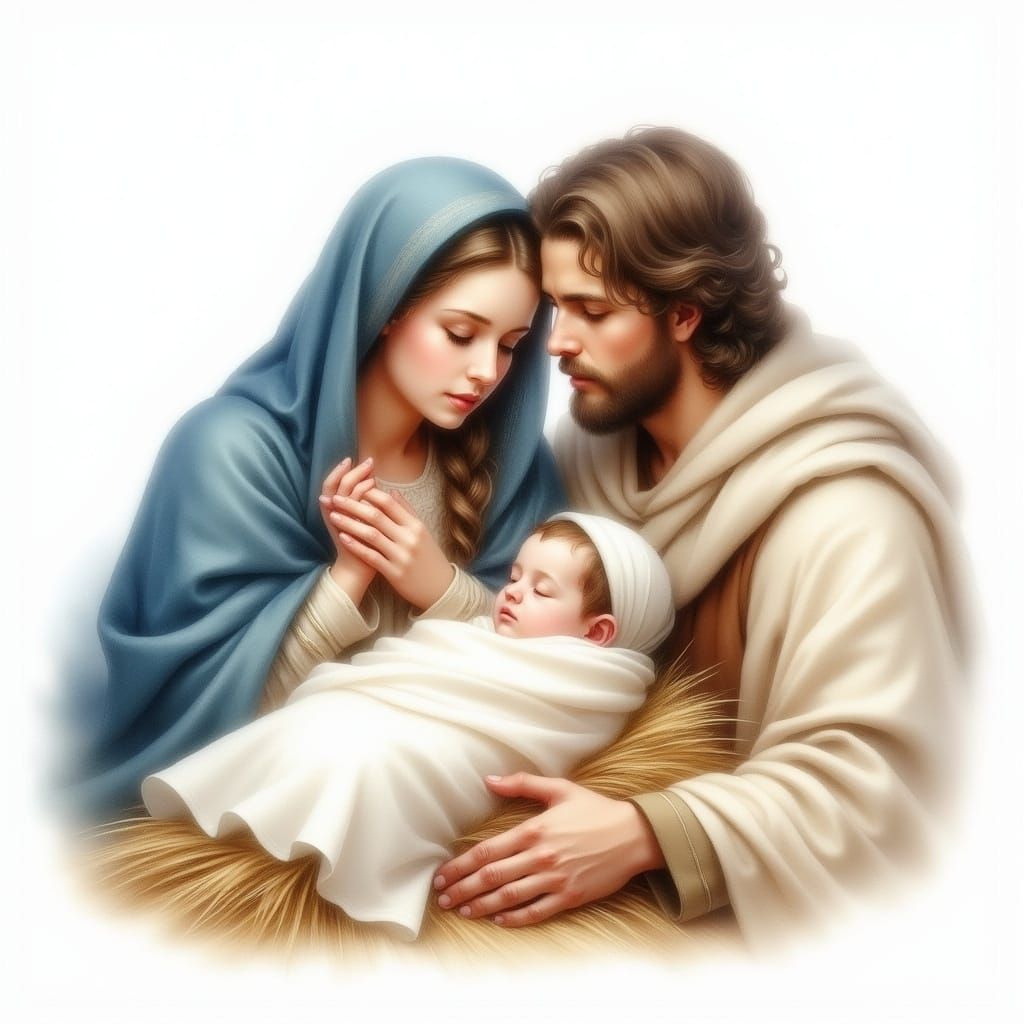 The Nativity scene with Mary, Joseph, and baby Jesus.