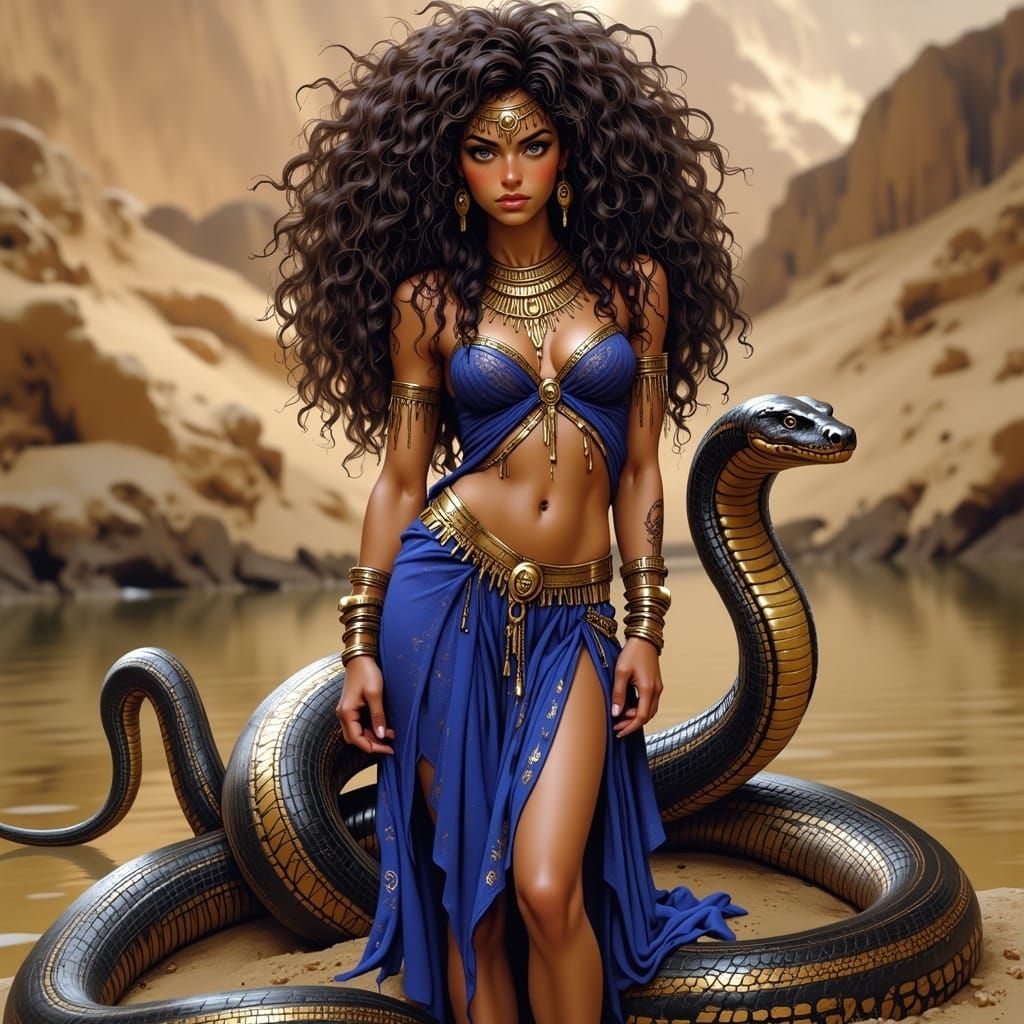 Egyptian Goddess with Cobra on Nile Bank