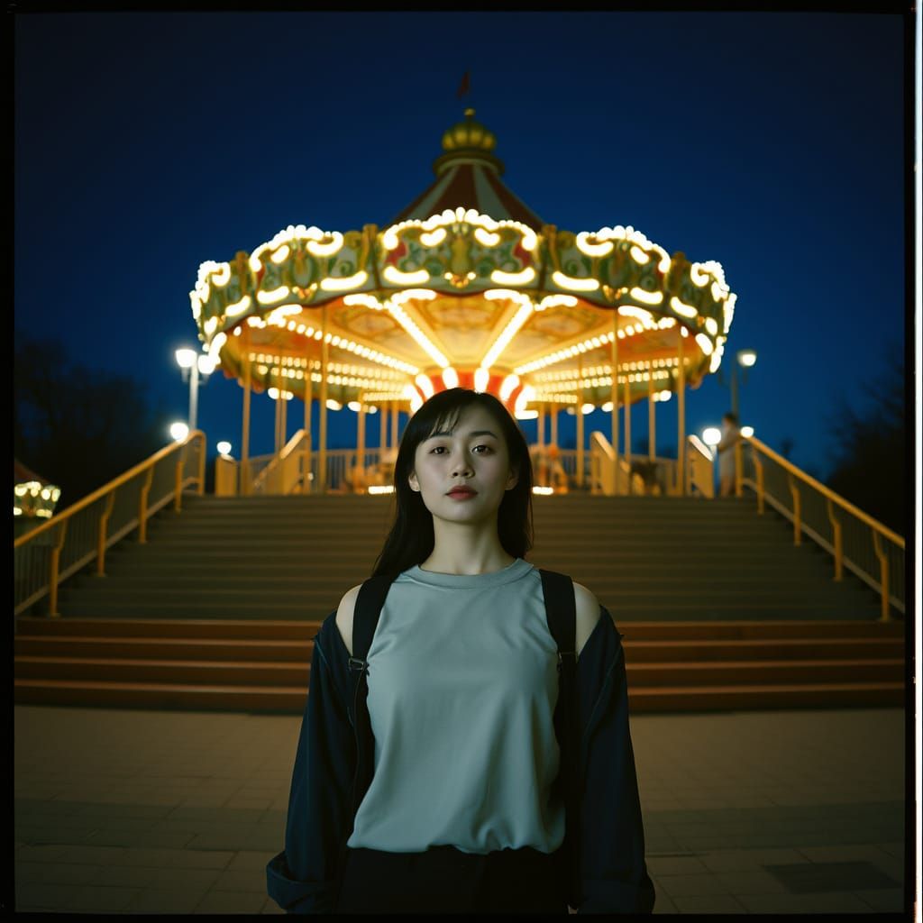 Night Scene at Amusement Park in Cinematic Style
