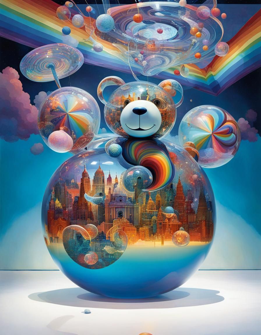 Holographic Rainbow Bear Sculpture