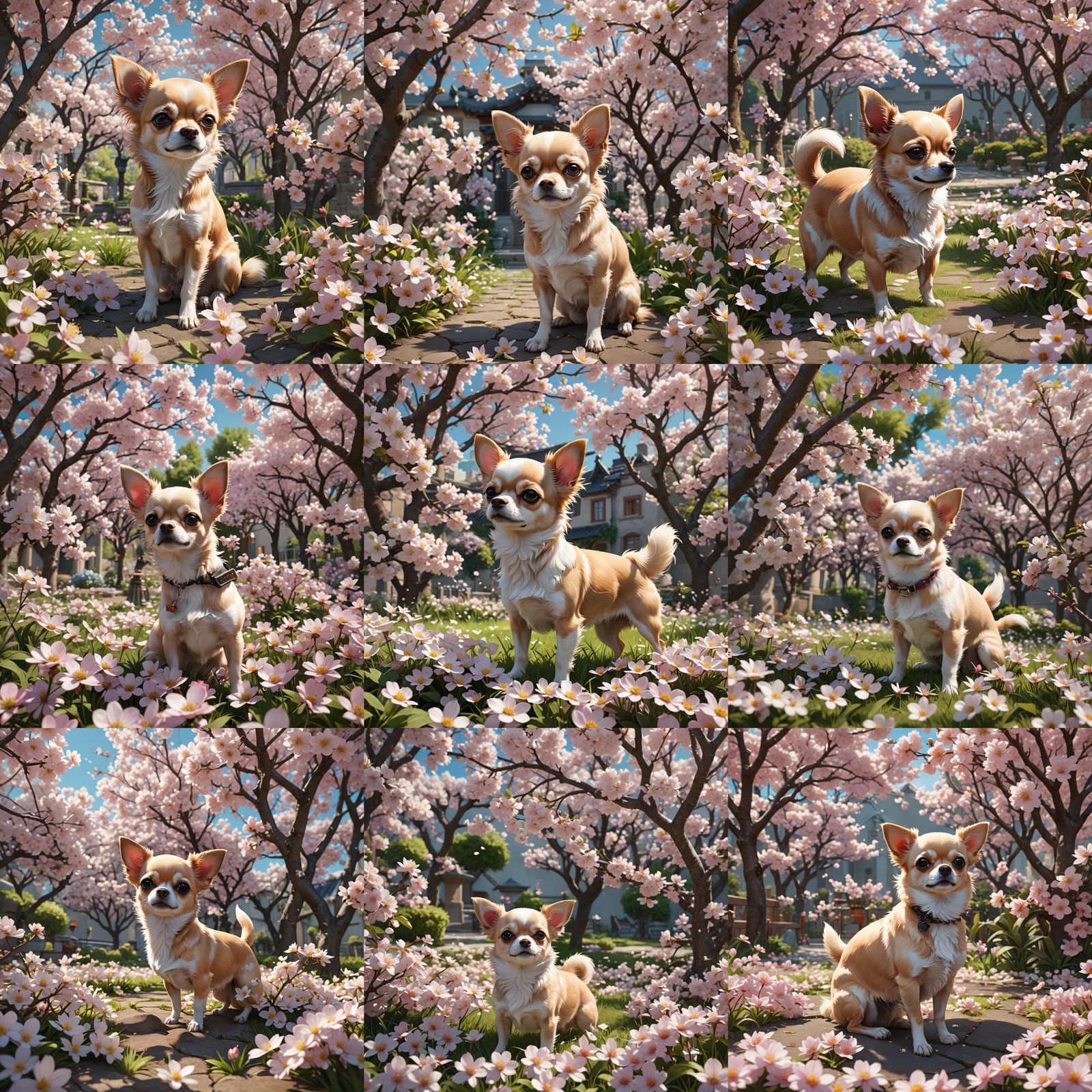 Chihuahua in Cherry Blossom Garden, Anime Style