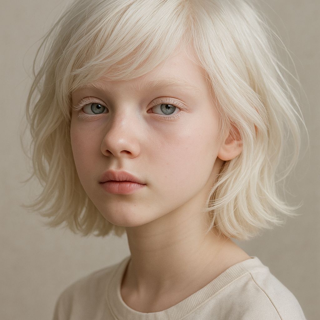Albino Girl Portrait with Gray Eyes and White Hair