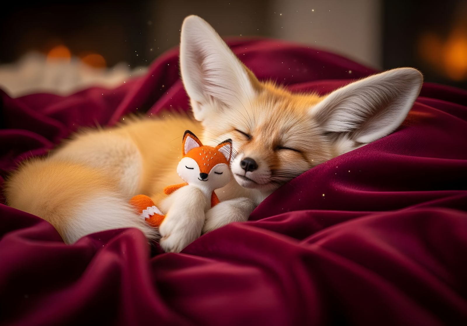 Sleeping Fox with Felt Doll