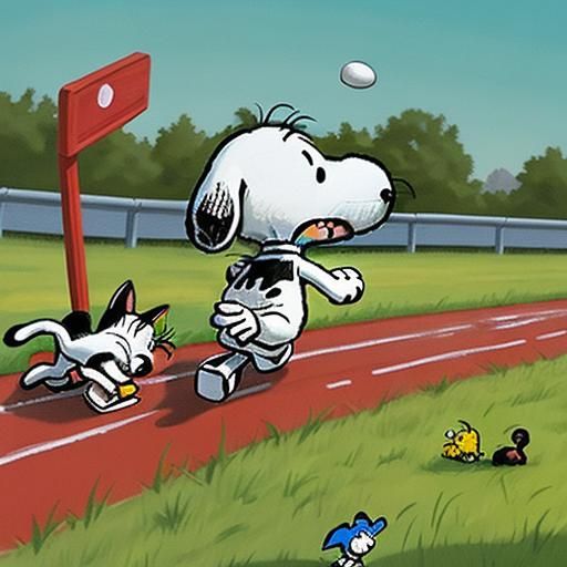 snoopy racing the kitties Snoopy is racing the kitties in th...