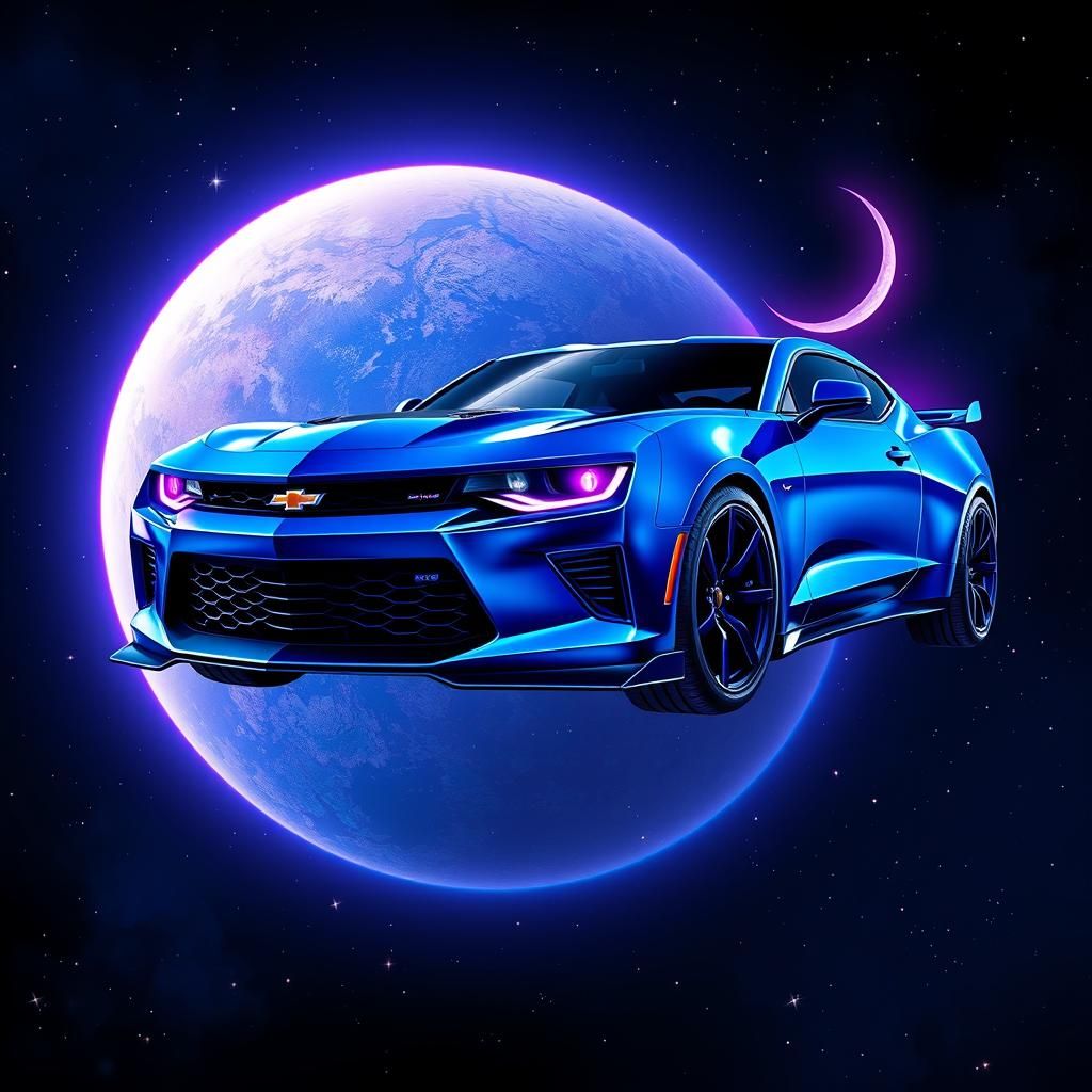 Camaro Floats in Space with Neon Cyberpunk Style