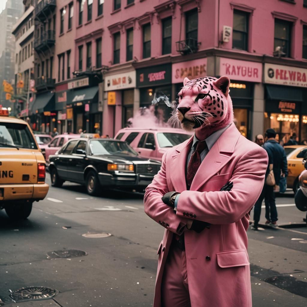 Pink Panther in New York City: Cinematic Film Still