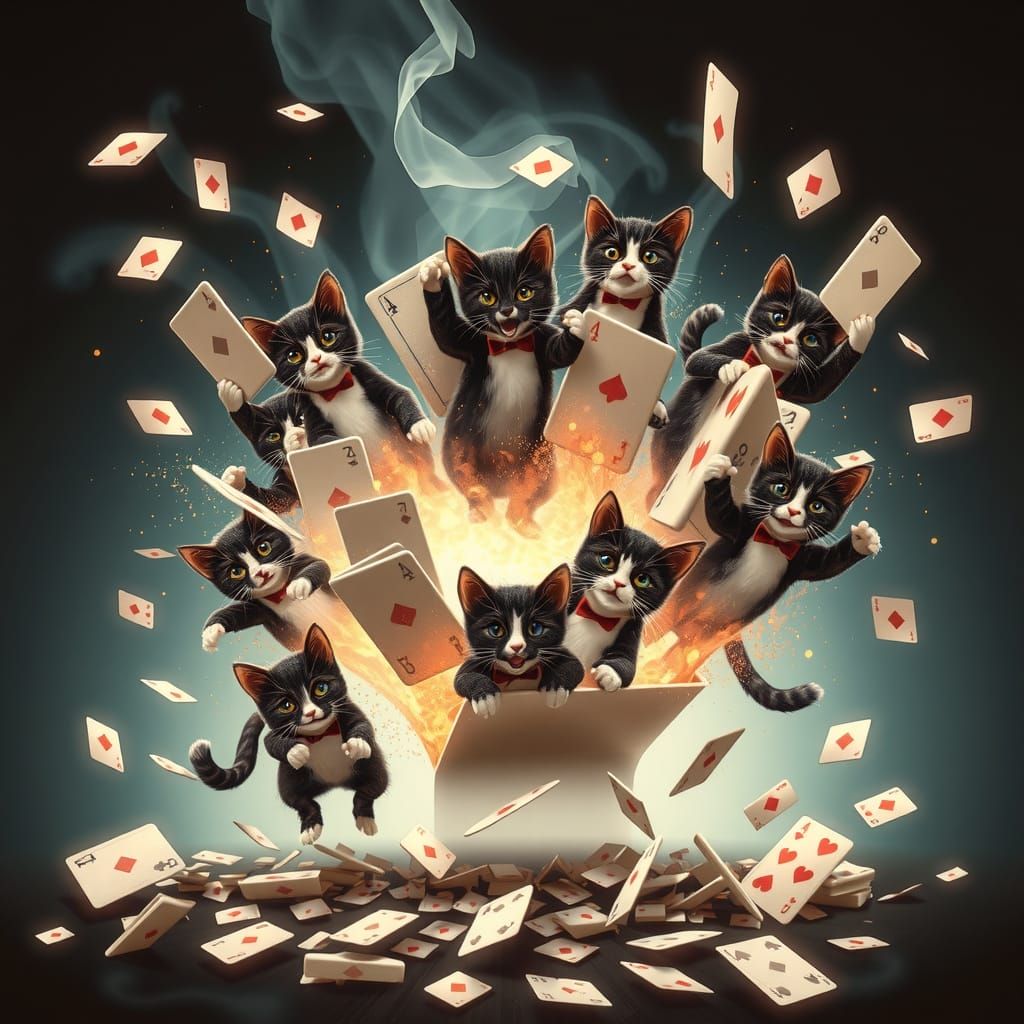 Feline Whimsy: Tuxedo Cats Unleashed in Magical Chaos