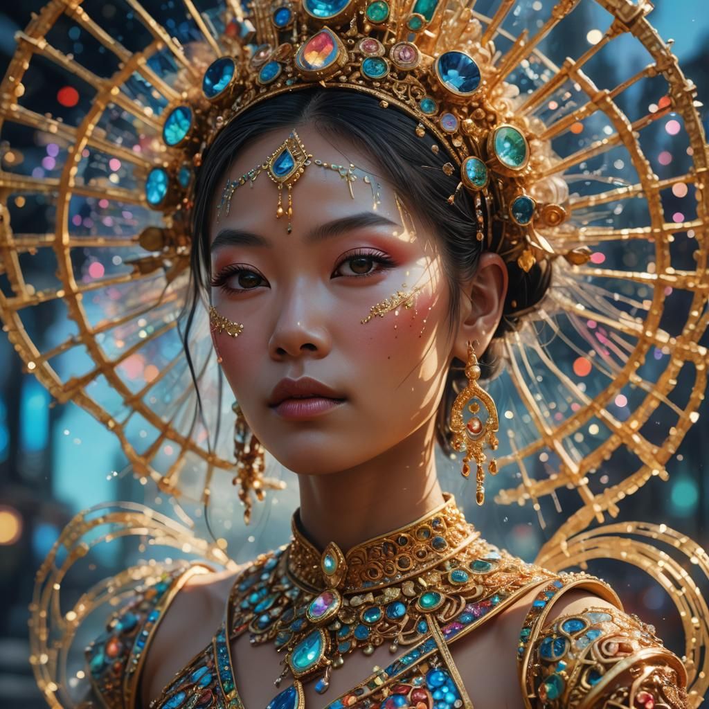 Ornate Glass Thai Dancer in Fantasy Style