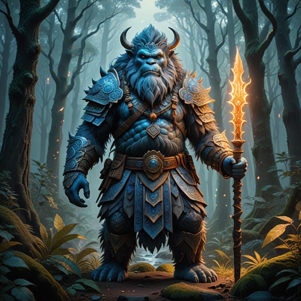 Hyper-Realistic Yeti Warrior Chief in Vibrant Fantasy Landsc...