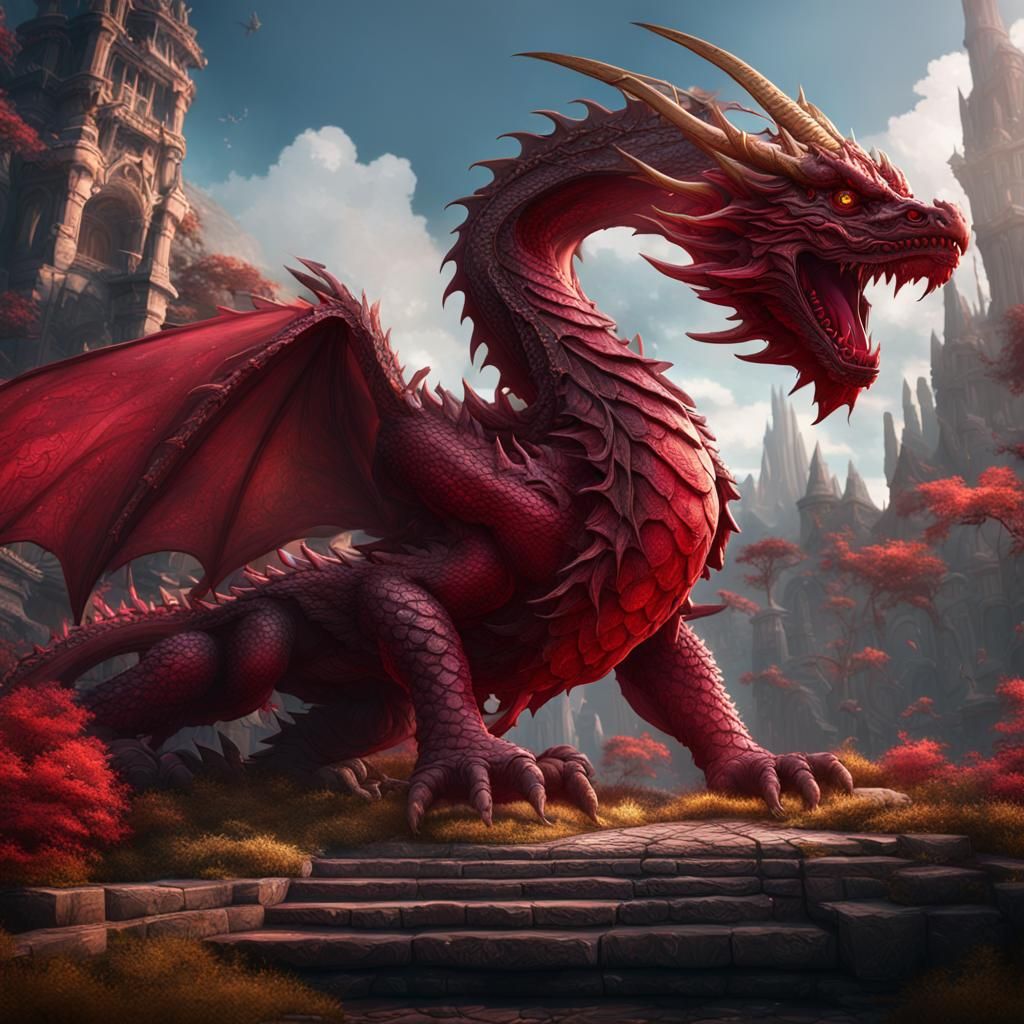 Detailed Ruby Dragon Fantasy Concept Art