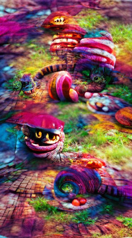 Cheshire cat on the big colorful mushroom Kodak Ektar Kandin...