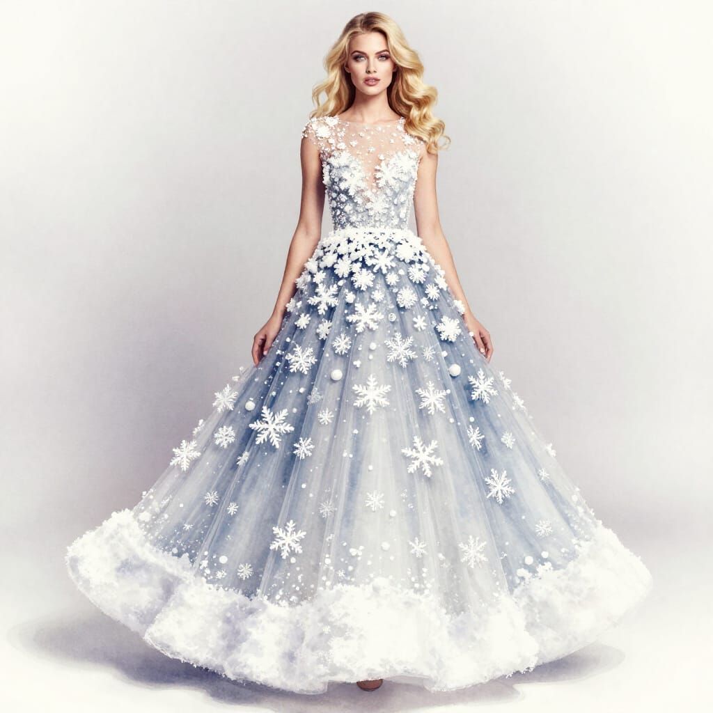 Ethereal Watercolor Blonde in Snowflake Dress