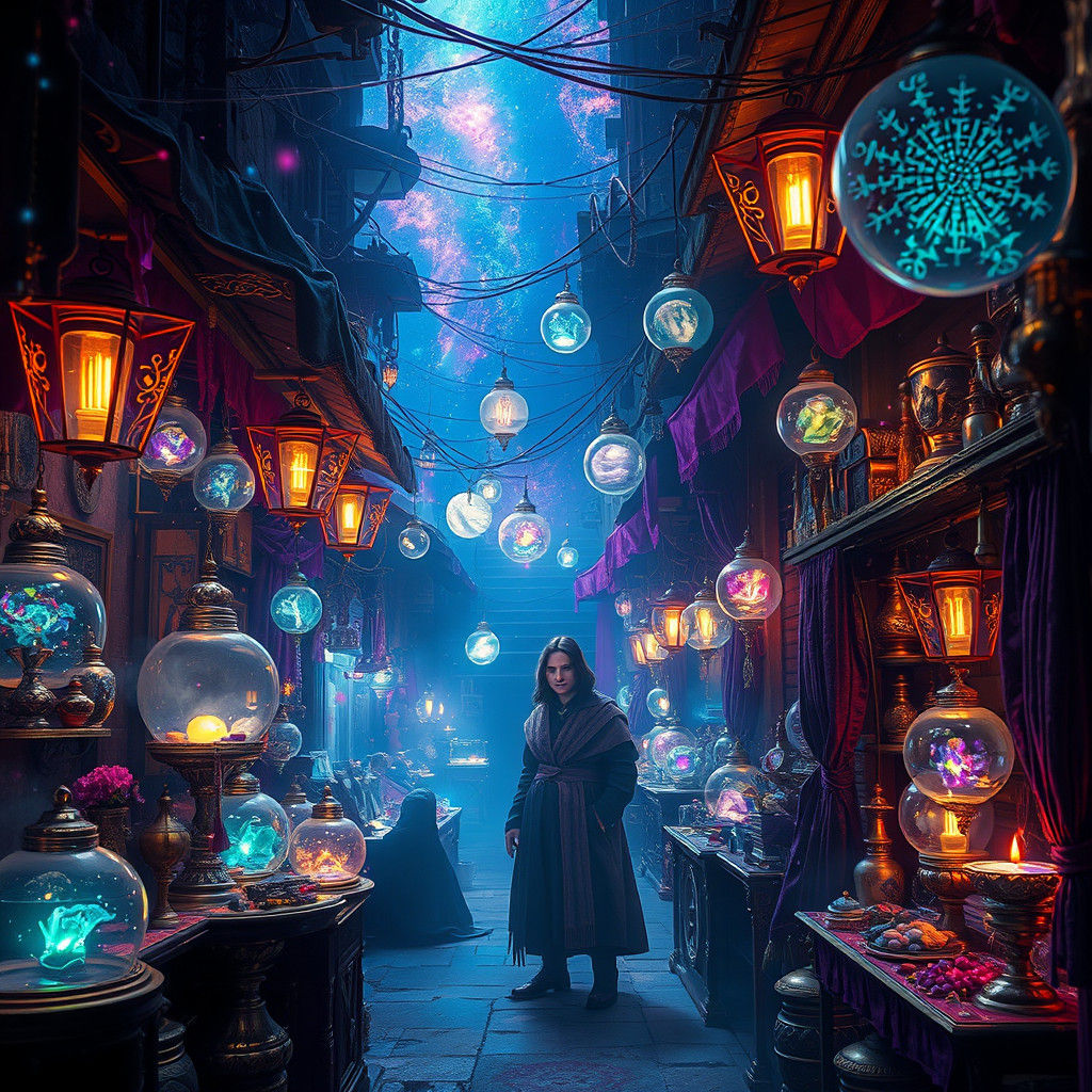Mystical Bazaar in Ancient Alleyway: Dreamlike Marketplace