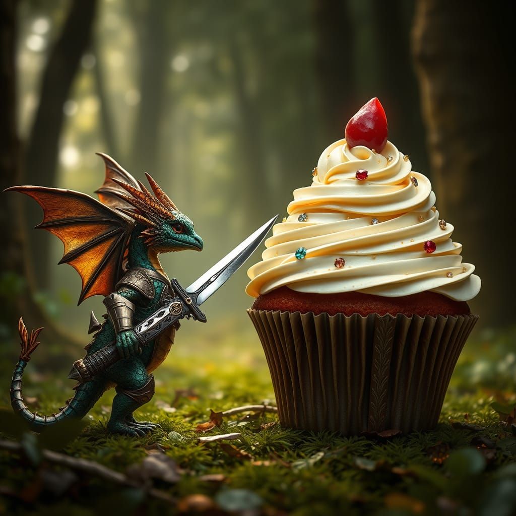 Dragon vs Cupcake in Hyperrealistic Style