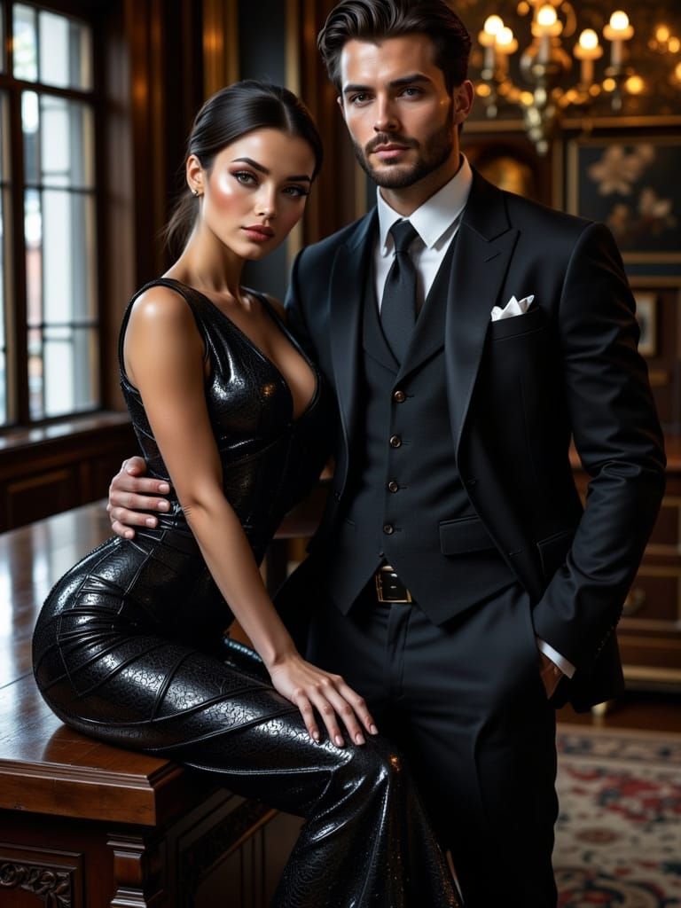 Stylish Couple Poses in Luxurious Editorial Setting
