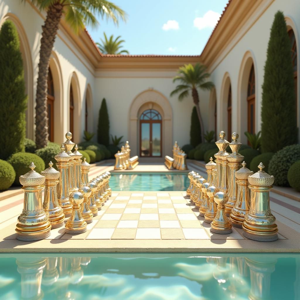 Luxurious Art Deco Chess Set in Gold and White