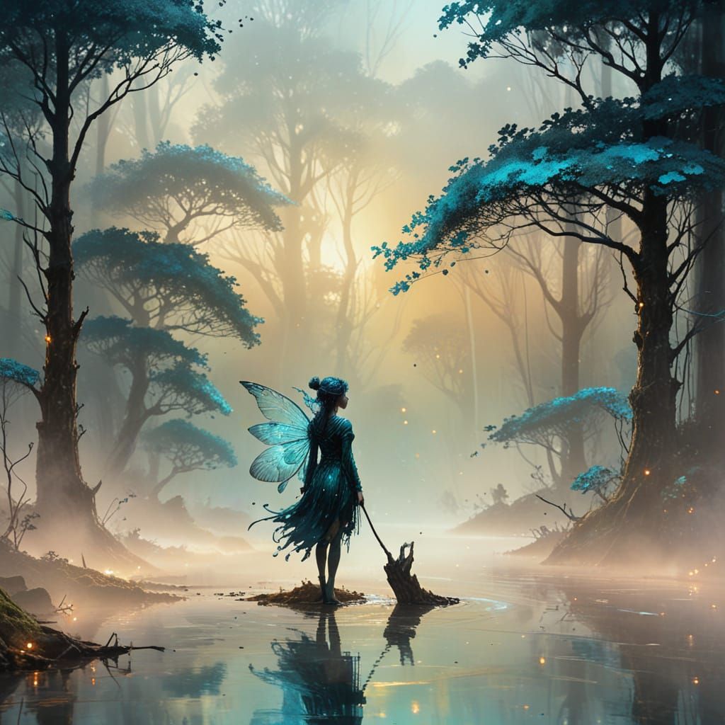 Intricate Fairy Portrait in Turquoise Hues