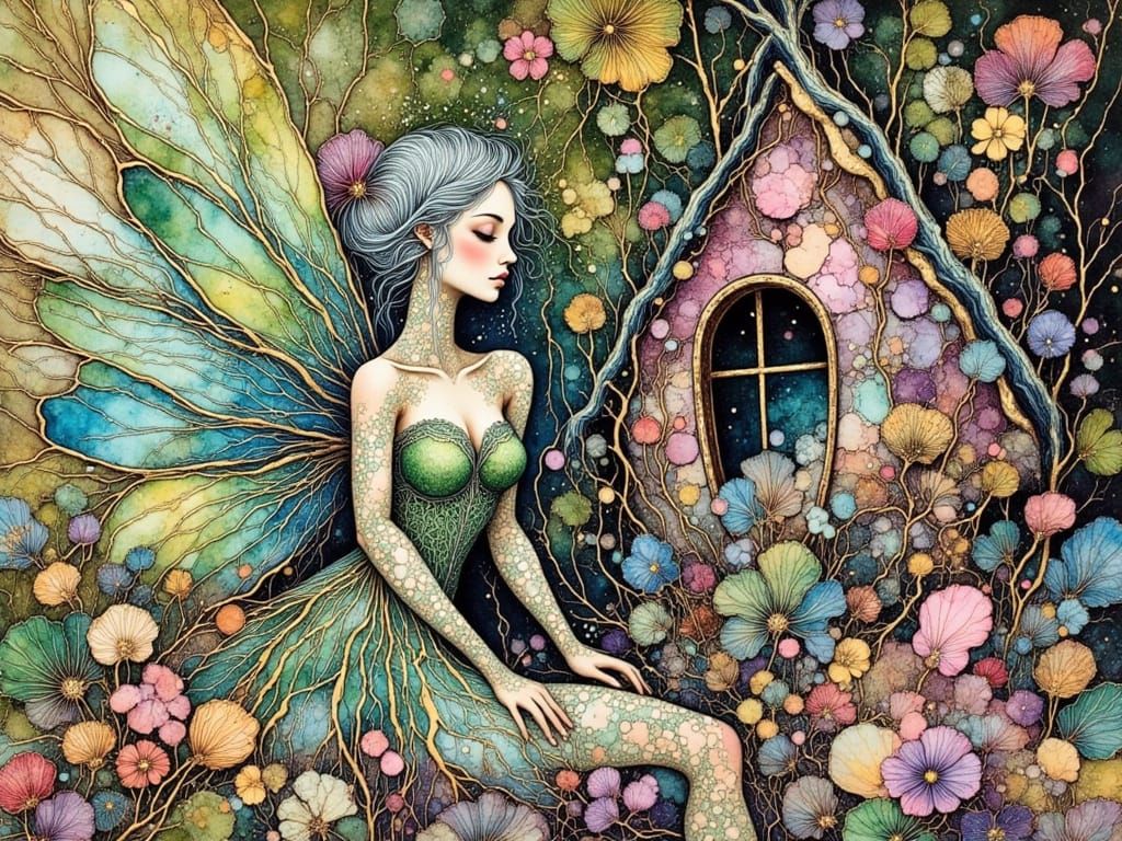 Ethereal Forest Fairy in Whimsical Woodland Abode