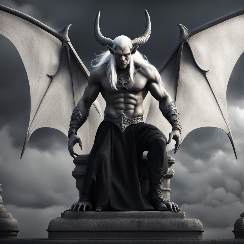 Human Gargoyle with Horns: Detailed Matte Painting