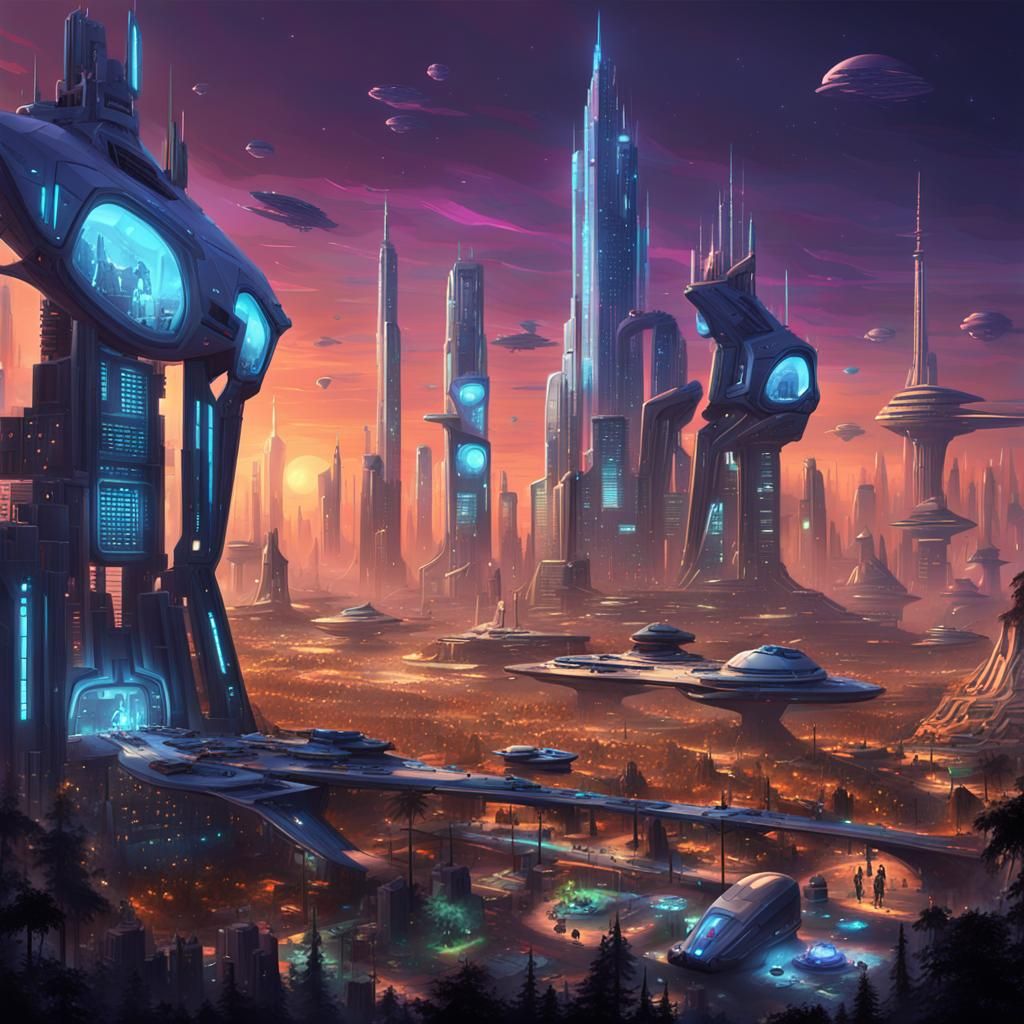 Futuristic City with Robot Animals in Cyberpunk Style