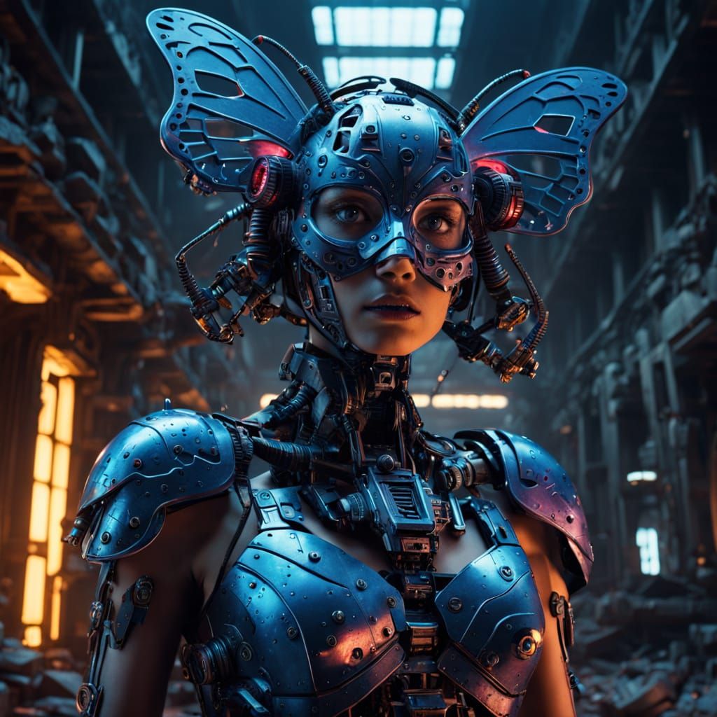 Biopunk Woman Dancing in Ruins as Digital Art