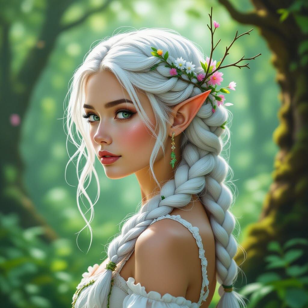 Hyperrealistic Woodland Fairy with Braided Hairstyle