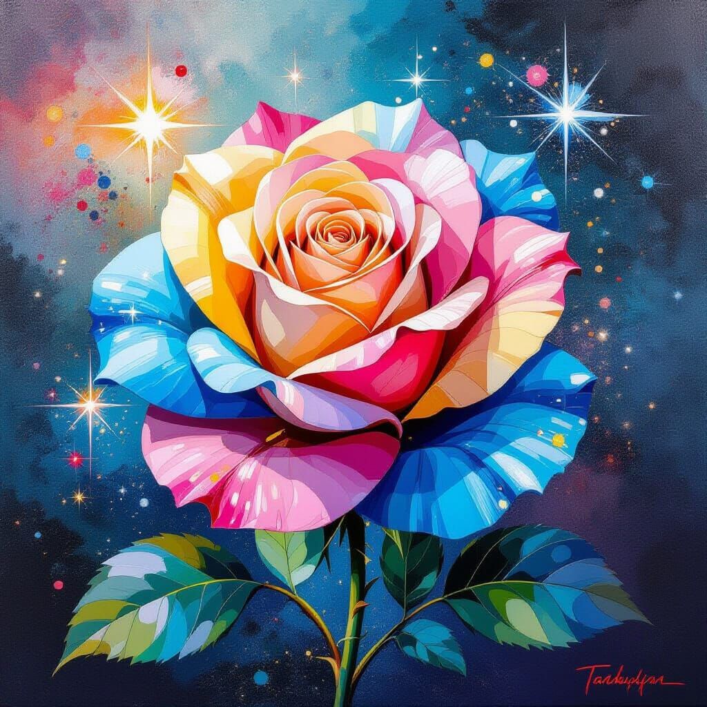 Cosmic Rose with Blue Tentacles: A Hyperdetailed Painting