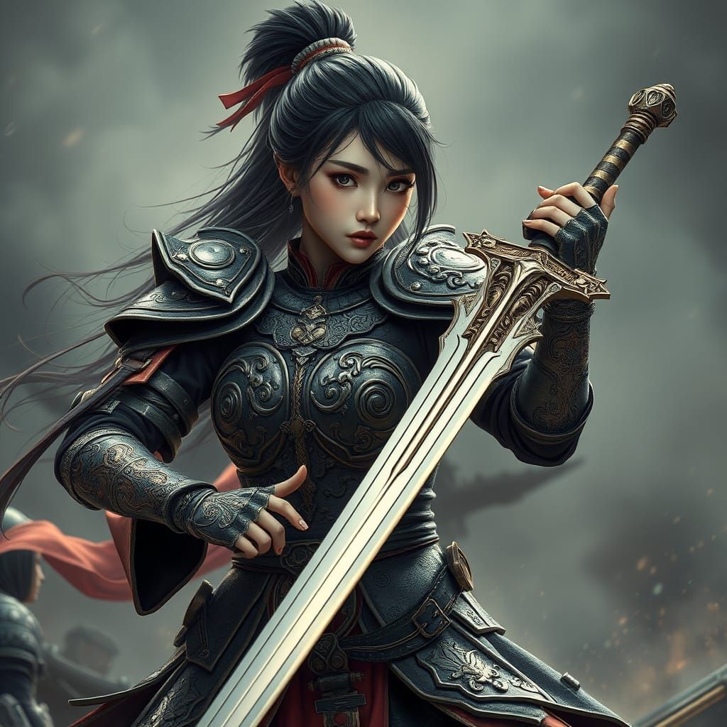 Epic Korean Warrior in Medieval Fantasy Armor