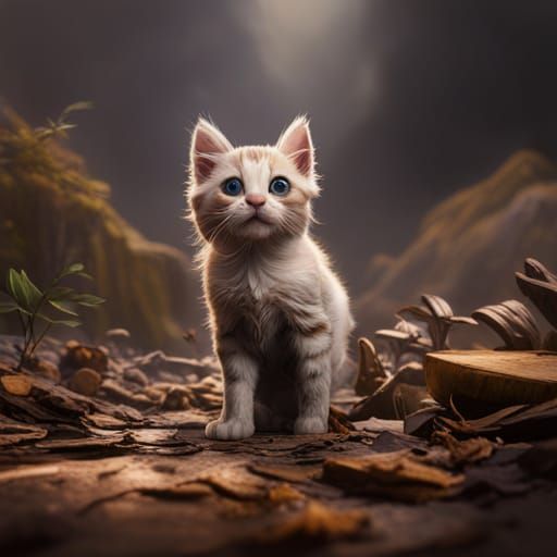Fantastical Kitten in Detailed Matte Painting