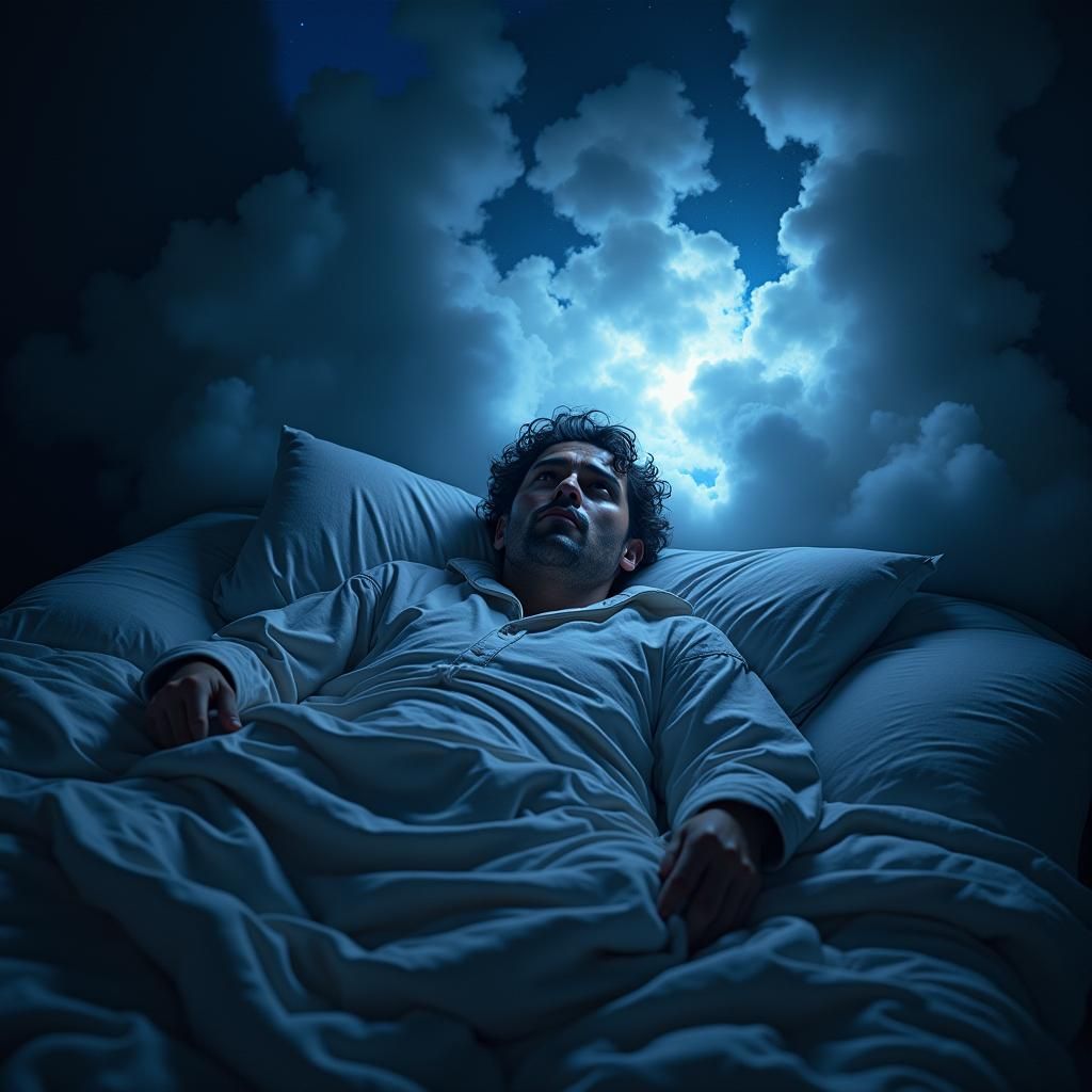 Sleepless Man in Mystical Chamber, Surrealist Style