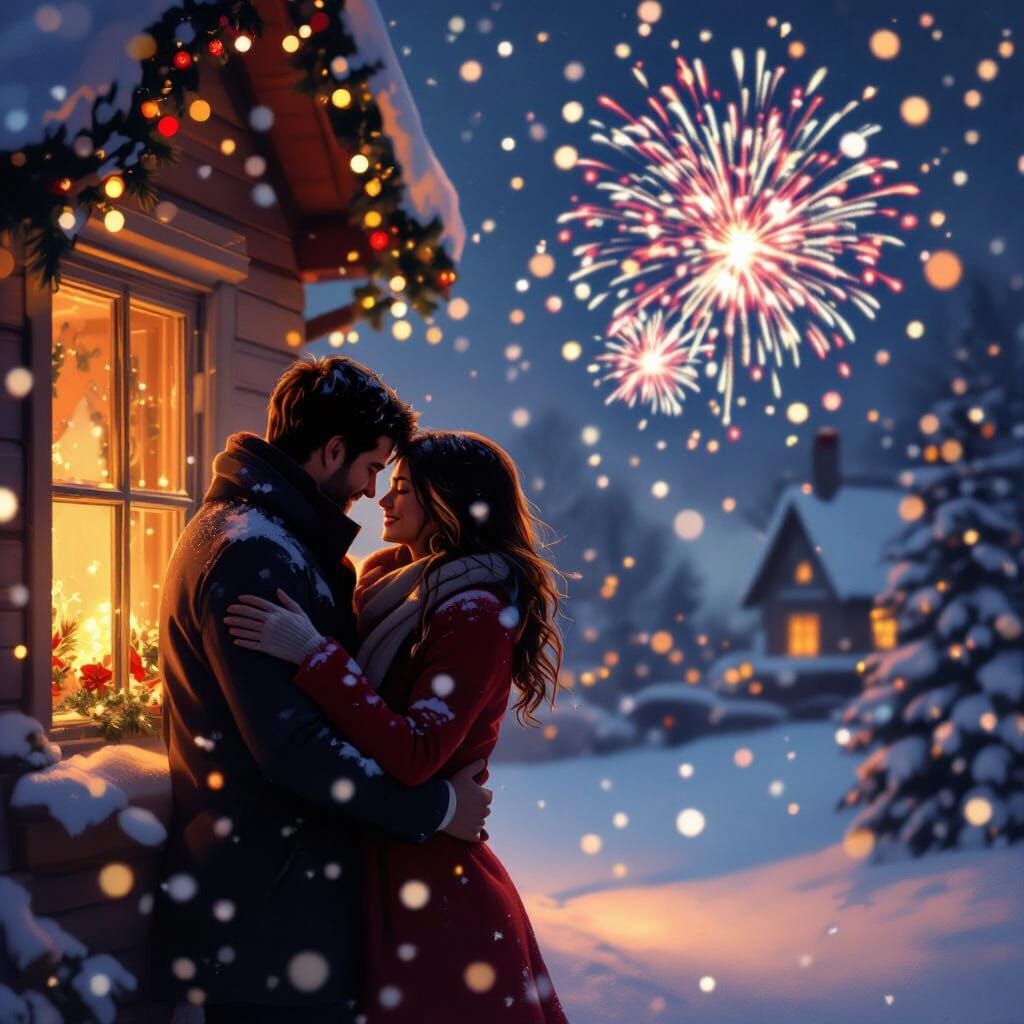 Romantic Christmas Book Cover with Couple Embracing