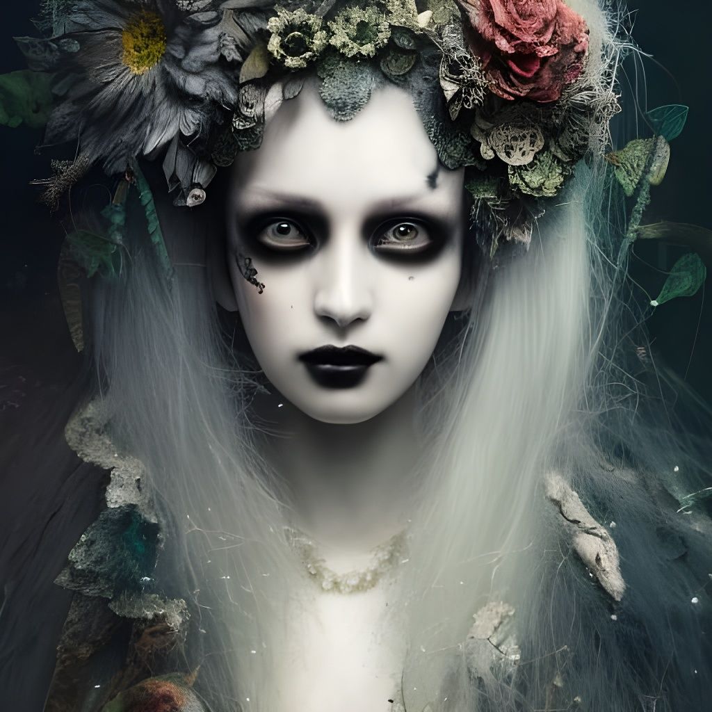 Gothic Beauty with Feathers and Flowers