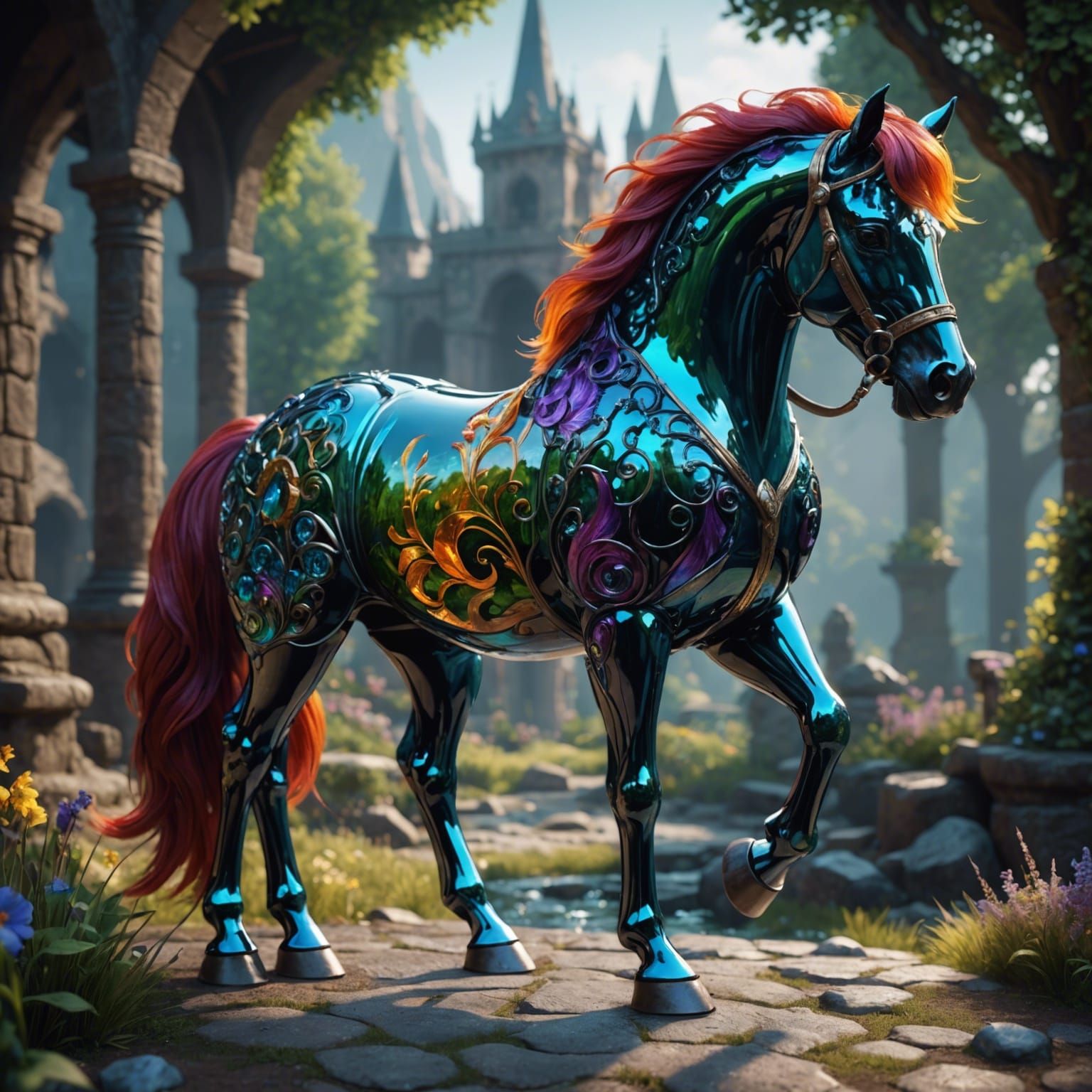 Glass Pony Horse: Detailed Fantasy Art