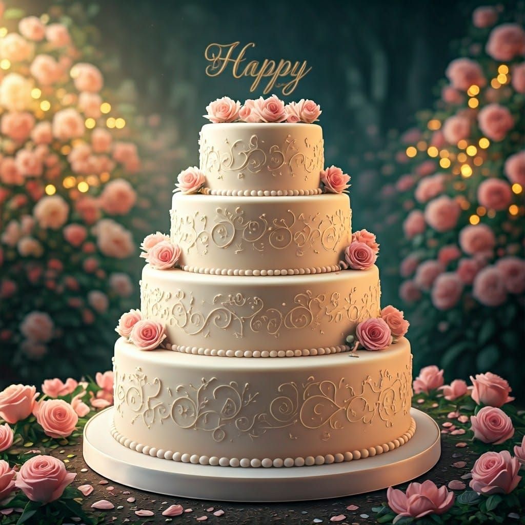 Elegant Pastel Birthday Cake in Flower Garden