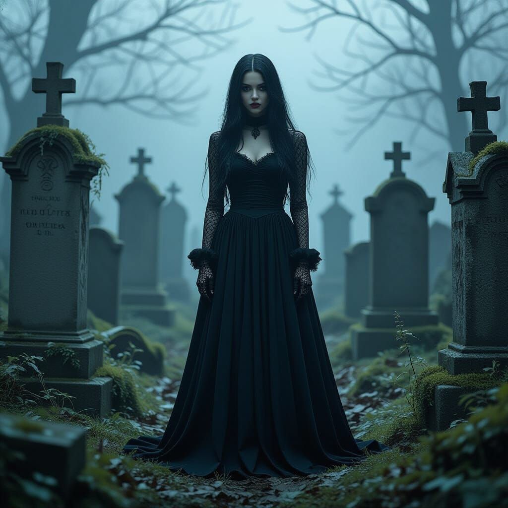 Goth Girl in Cemetery, Dark Gothic Art