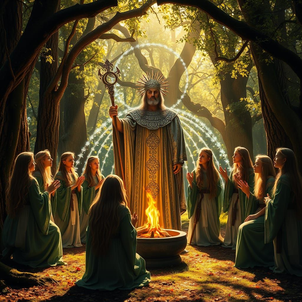 Ancient Baltic Ritual Scene in Golden Midsummer Light
