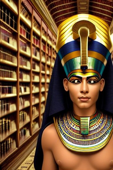 Egyptian Gods Thoth and Ma'at in Ancient Library