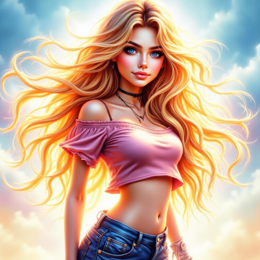 Anime Style Portrait of a Serene Blonde Woman